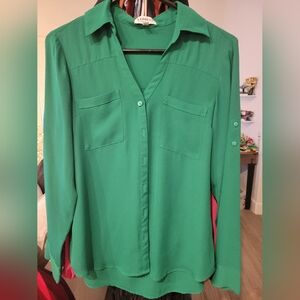 Express Vibrant Green Button-Down Shirt
